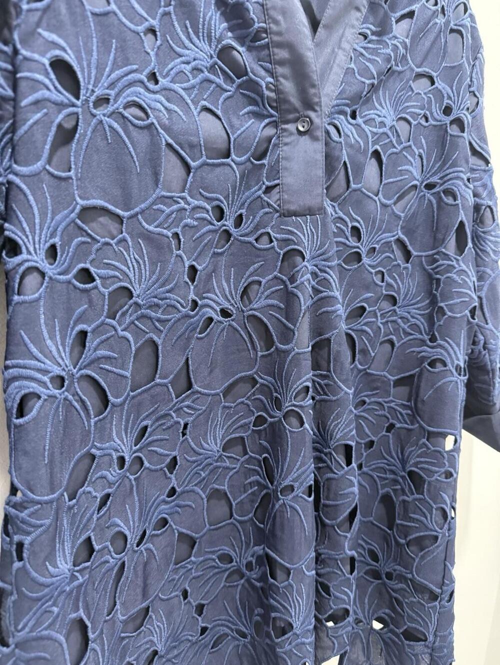Jade Melody Tam Eyelet Lace Top Floral Tunic Boho Medium Preppy Blouse Blue - Picture 4 of 13